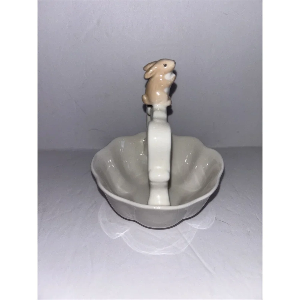 Vtg Gracie China Bunny Rabbit Ceramic Handled Ceramic Basket Candy Dish 5